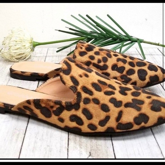 Shoes - Leopard Suede Mule Loafer Flats